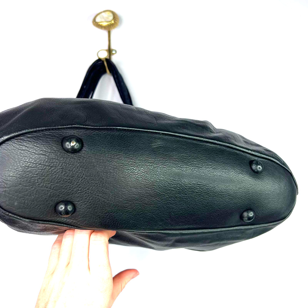 Annette Gortz Black Leather Oversized Pouch Purse Shoulder Bag Handbag Strappy - Picture 2 of 7